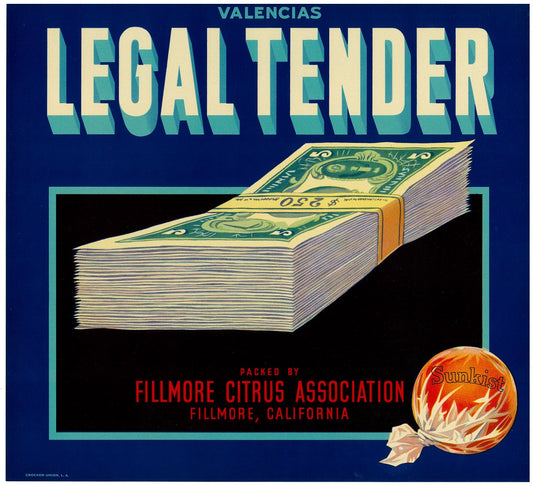 『LEGAL TENDER』 広告 ラベル アメリカ オリジナル [2835]