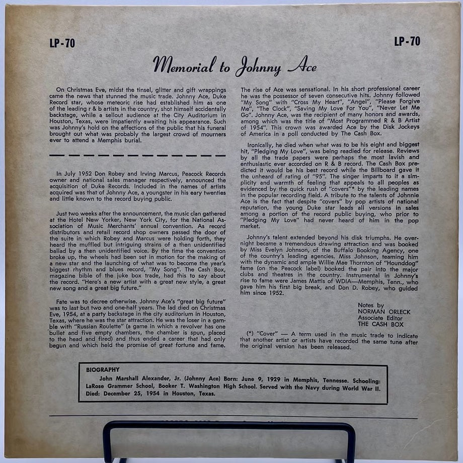 『JOHNNY ACE / mono dg Memorial Album』 【レコード】 [3925]