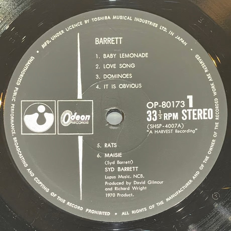 『SYD BARRETT WITH PINK FLOYD / BARETT』 【レコード】 [3944]